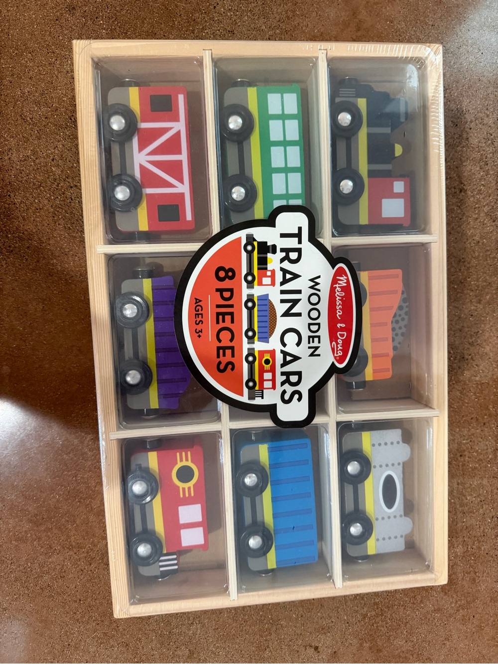Melissa & Doug Colorful Wooden Train Cars Set - Red, Green, Blue, Yellow, Purple